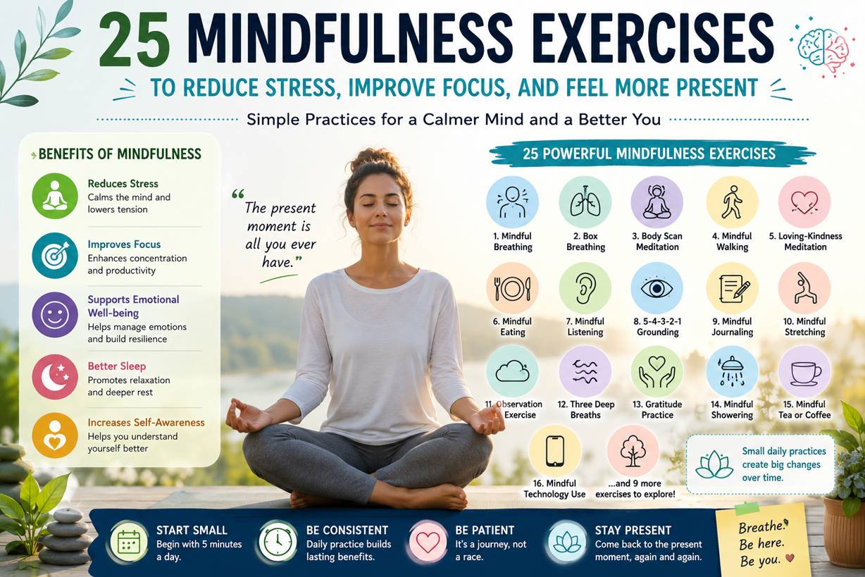 25 Mindfulness Exercises to Reduce Stress, Improve Focus, and Feel More Present